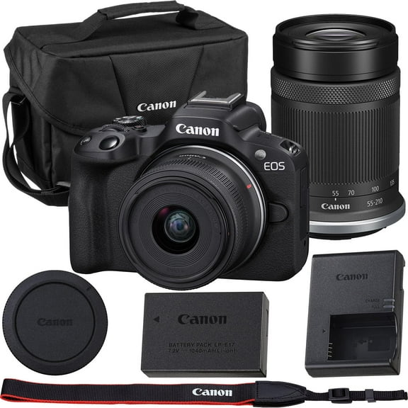 Canon EOS R50 Mirrorless Camera with Canon RF-S 18-45mm f/4.5-6.3 is STM and RF-S 55-210mm f/5-7.1 is STM Lens Kit with Canon Shoulder Bag