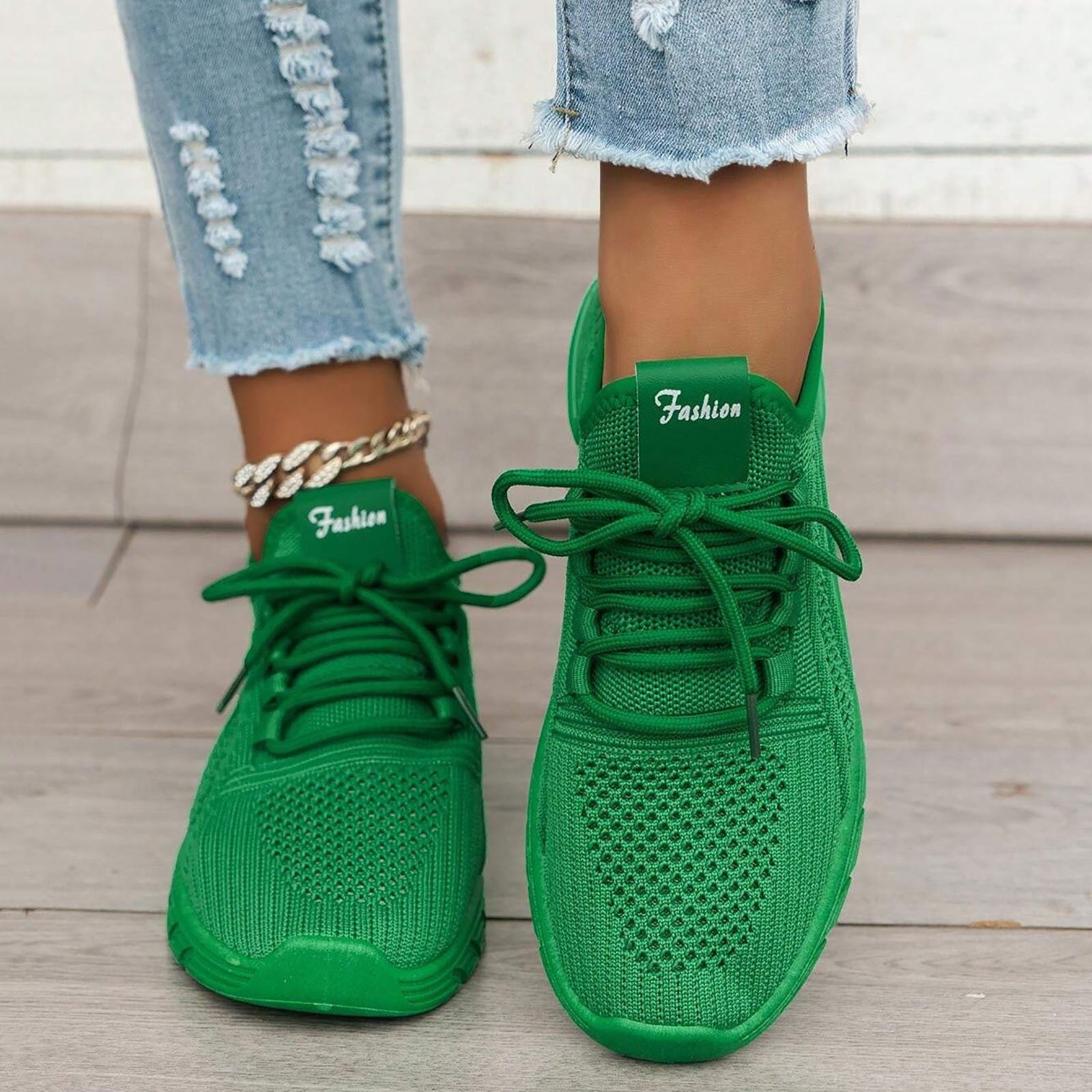 Linfrsh Women's Walking Shoes Soft Cushion Running Tennis Shoes Non-Slip Comfortable Breathable Workout Sports Athletic Fashion Sneakers(Green,Size 7)