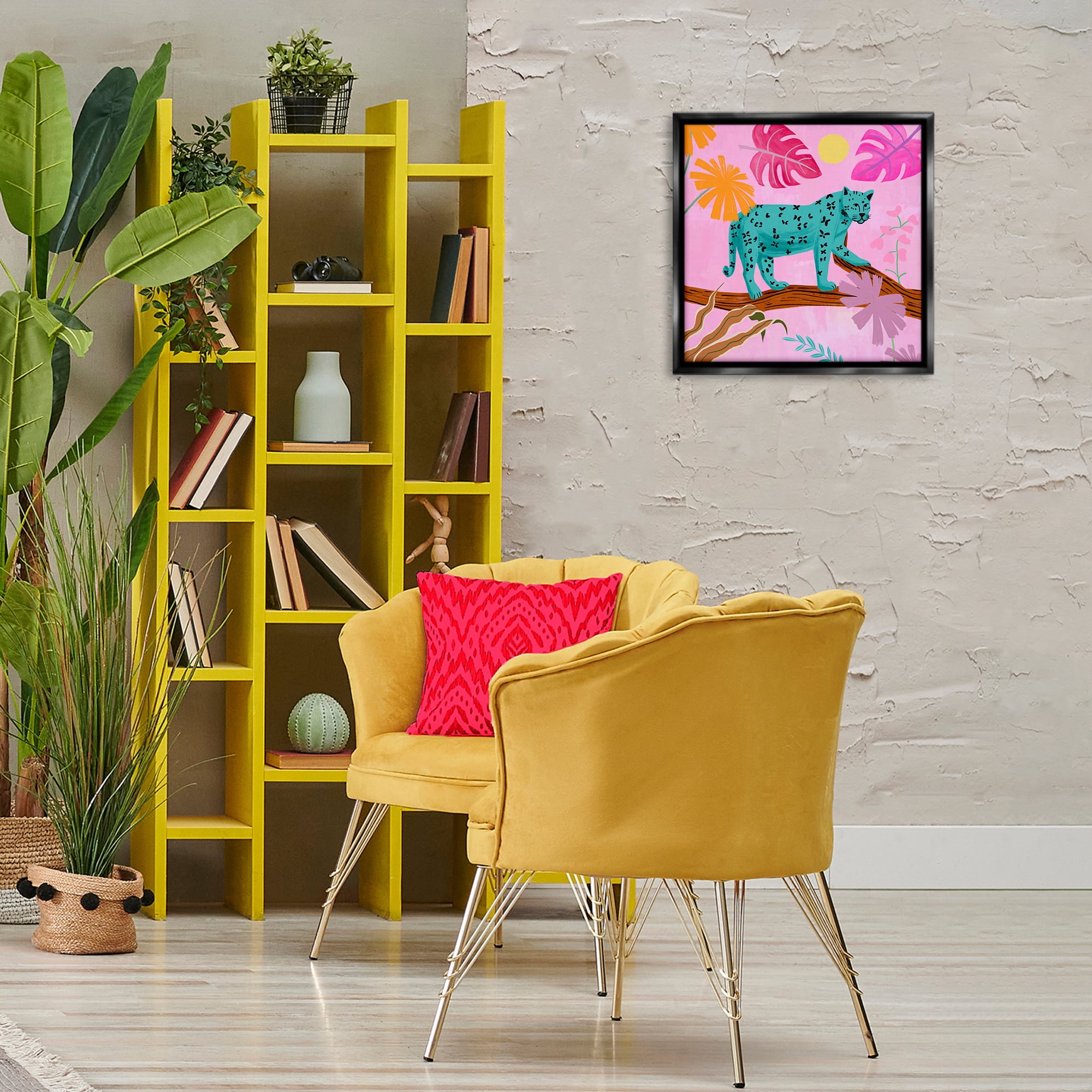 Stupell Industries Patterned Leopard on Branch Animals & Insects Painting Black Floater Framed Canvas Art Print Wall Art, 18 x 18