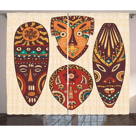 - Red and Brown Curtains 2 Panels Set, Tribal African Pattern on Ritual Masks Ethnic Accessories Indigenous Culture, Window Drapes for Living Room Bedroom, 108W X 84L Inches, Multicolor, by Ambesonne