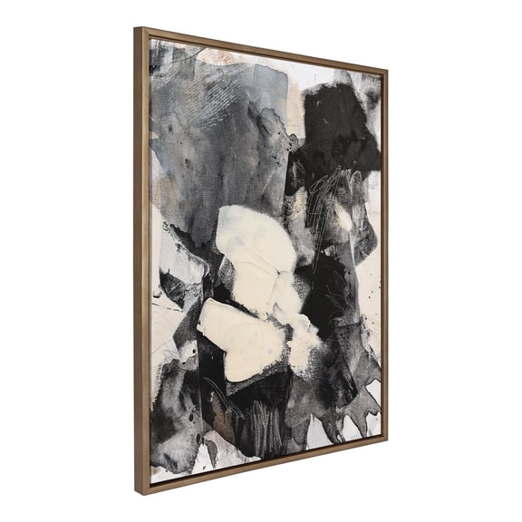 Kate and Laurel Sylvie Painted Flow III Framed Canvas Wall Art by Amy Lighthall, 28x38 Gold, Modern Abstract Painted Brushstrokes Art for Wall