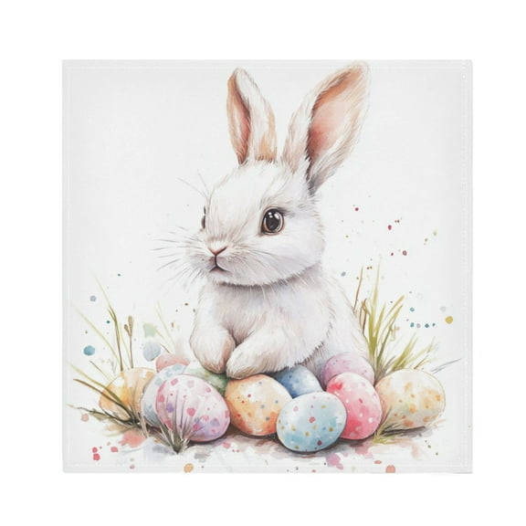 Satin Napkin Square 20 Inches Soft Smooth Decorative Napkins for Party Wedding Banquet and Dinner Bunny with Colorful Easter Eggs