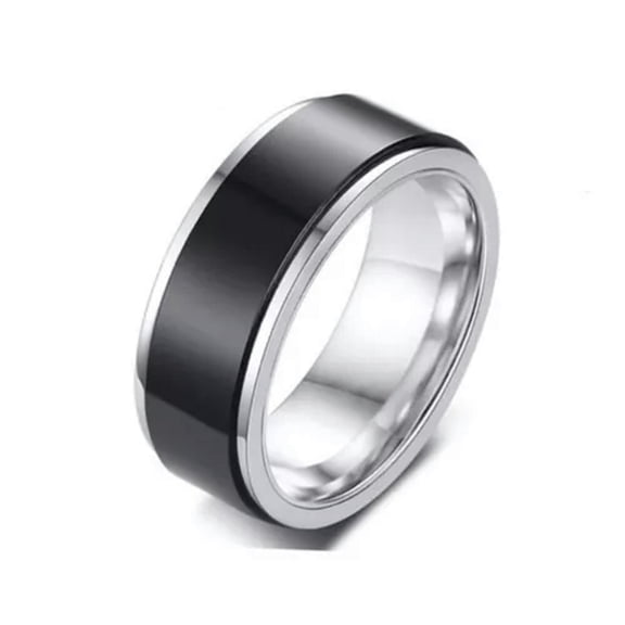 MATROOY Anti-anxiety Spinner Fidget Rotating Rings Men Women Band Stainless Steel Rings-black and white-9