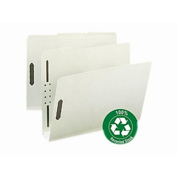 Smead Recycled Pressboard Fastener Folders Letter 3" Exp. Gray/Green 25/Box 15005