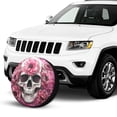 thumbnail image 2 of KAKALAD Sugar Skull Skeleton Flower Pink 07 Spare Tire Cover Universal Vehicle Accessories Buckle Car Tools 16”in, 2 of 6