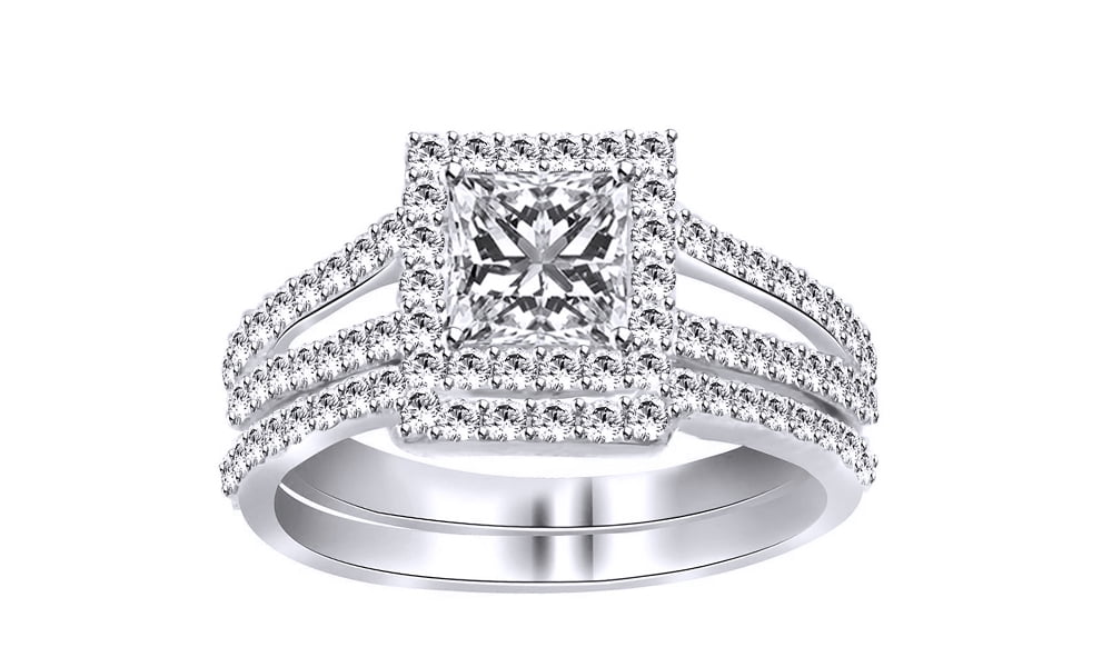 White Natural Diamond Halo Band Ring In 14k White Gold (1 Cttw)