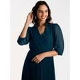 thumbnail image 3 of Steverzon Women's V-Neck Striped Fit And Flare Cuffed Sleeves Green Dresses, 3 of 4