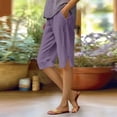 thumbnail image 2 of Bermuda Shorts for Women Petite Cotton Linen Knee Length High Waisted Pull On Baggy Shorts with Pockets Summer Casual Lounge Side Split Pants Purple XL, 2 of 5