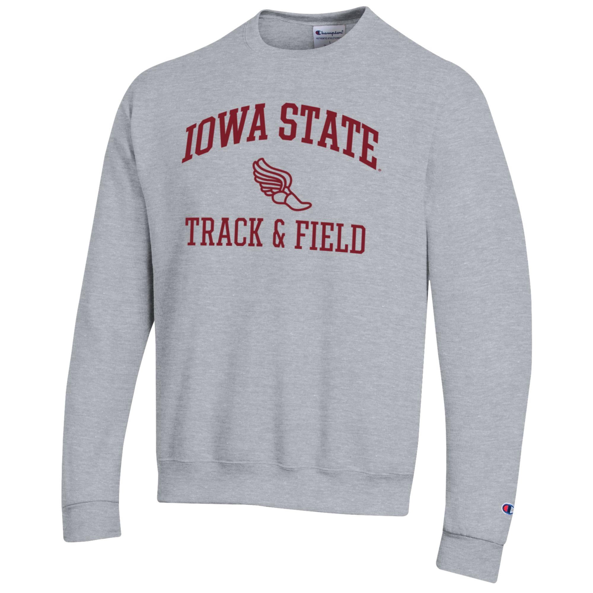 Men's Champion  Gray Iowa State Cyclones Track & Field Icon Powerblend Pullover Sweatshirt