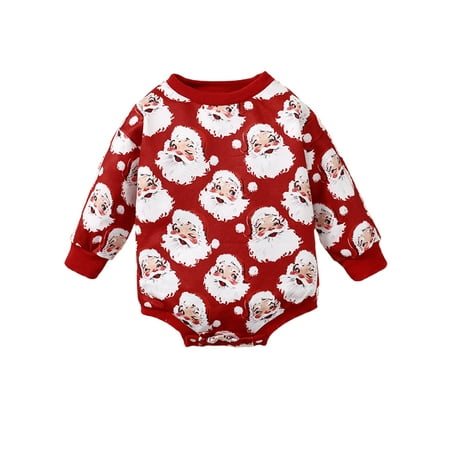 

Beiwei Baby Loose Santa Print Sweater Buttons Cute Bodysuit Newborn Christmas Home Jumpsuit Red 60cm