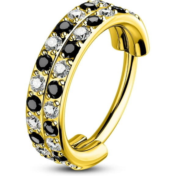 20G Checkerboard Nose Rings For Women, 316L Surgical Steel Nose Rings Hoops, Black and Clear Cyrstal Double Hoop Hinged Segment Septum Conch Helix Lip Body Piercing Jewelry for Men-6/7/8MM