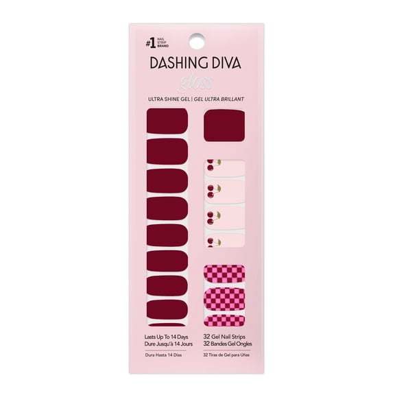 Dashing Diva Gloss Gel Nail Strips, Cha Cha Cherry, 32 Count