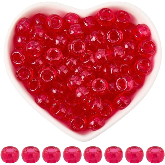 800Pcs Red Transparent Pony Beads 9mm Plastic Beads Barrel Small Large Hole Smooth Seed Loose Spacers Findings Accessories for Jewelry Making Bracelets Necklaces DIY Craft Decoration FireBrick 1set