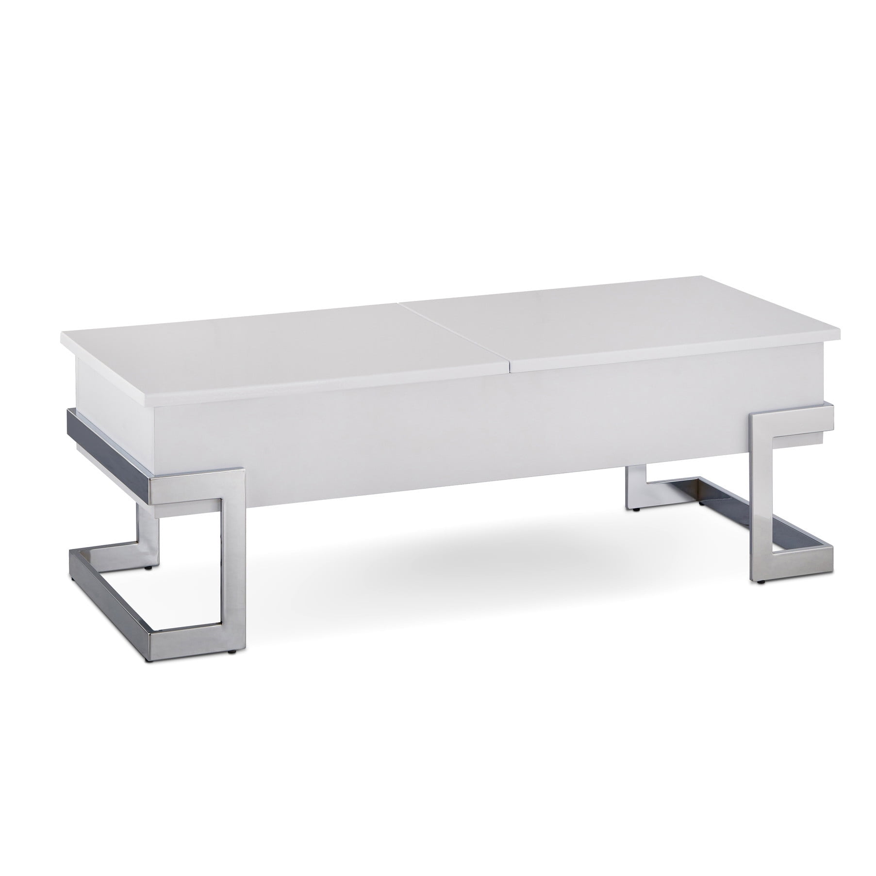 White and Chrome Coffee Table | Lift - Glide Lid for Modern Look | Wood and Composite Material | Keeps Living Area Tidy
