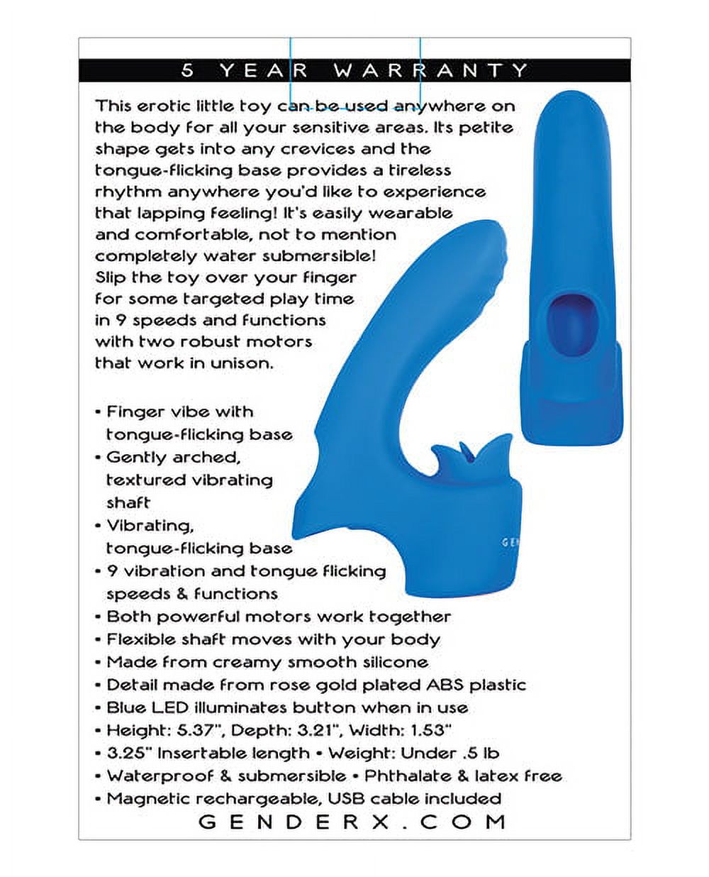 Gender X Flick It Rechargeable Flicking Dual Stimulation Silicone Finger Vibrator Blue - image 2 of 4