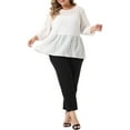 thumbnail image 2 of Agnes Orinda Women's Plus Size 3/4 Puff Sleeve Top Cinched Waist Ruffle Peplum Blouse 1X White, 2 of 6