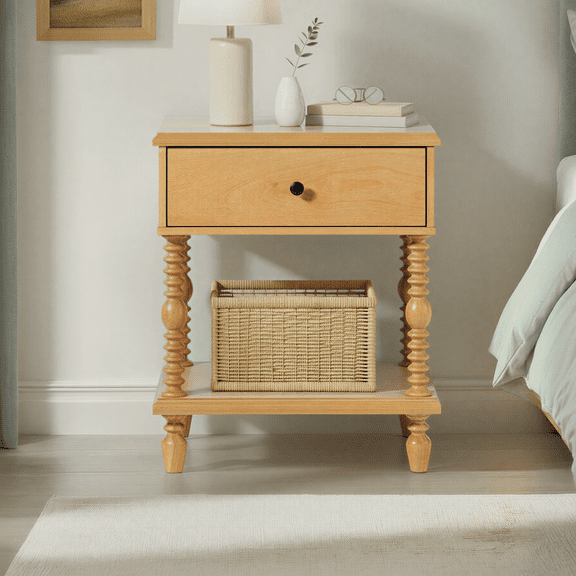 Vivienne Walker Edison Easy Assembly Solid Wood Spindle 1-Drawer Nightstand - Natural