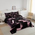 thumbnail image 3 of Gaming Bedding Twin Size Abstract Gradient Checkered Comforter Set Twin, Video Game Gamepad Duvet Insert Geometric Ombre Plaid Quilt Comforter, Black and Pink Bedding Comforters & Sets, 3 of 7