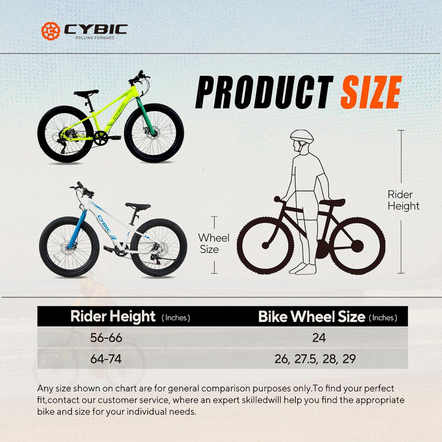 Cybic Fat Tire Mountain Bike 24 inch, 7 Speeds, Double Disc Brake Bicycle, Yellow Green