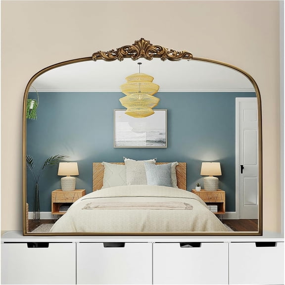Wemily Vintage Gold Ornate Baroque Mirror - 36"X30" Arched Antique Brass Mirror with Full Metal Frame - Ideal for Entryway, Fireplace, Living Room, Hallway, Bathroom