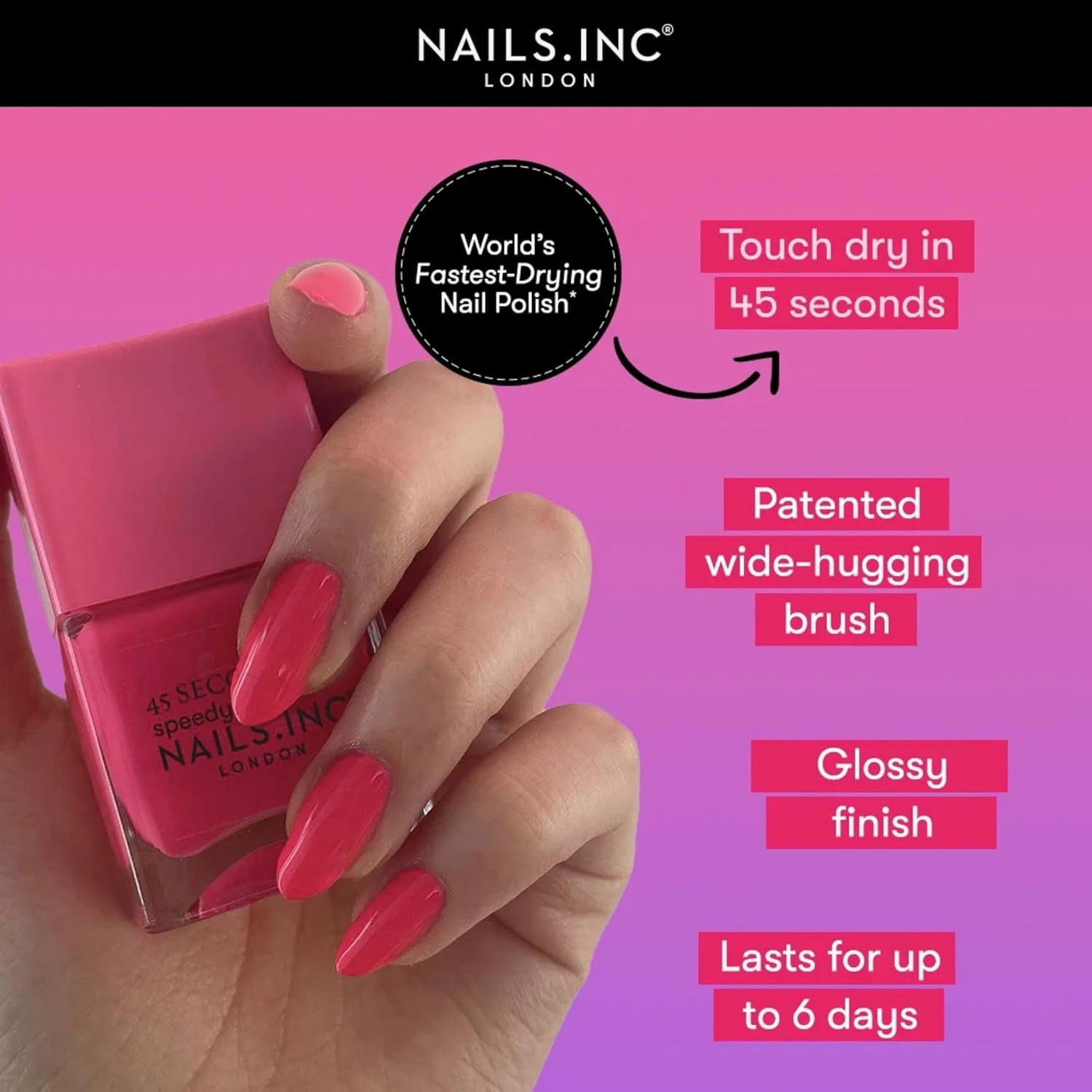 Nails.INC 45 Second Speedy Gloss Sienna Sheer Pink Nail Polish, 0.47 fl. oz.