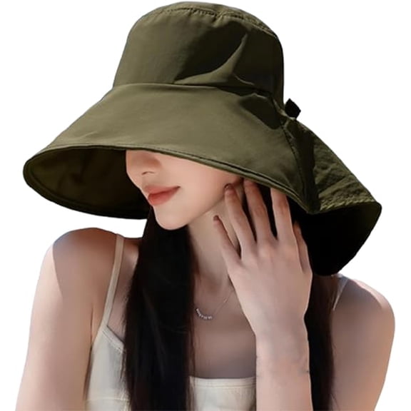 Spring/Summer Wide-Brimmed Sun Hat, Waterproof Bucket Hat for Women Men Fishing, Hiking, Camping(Army Green)