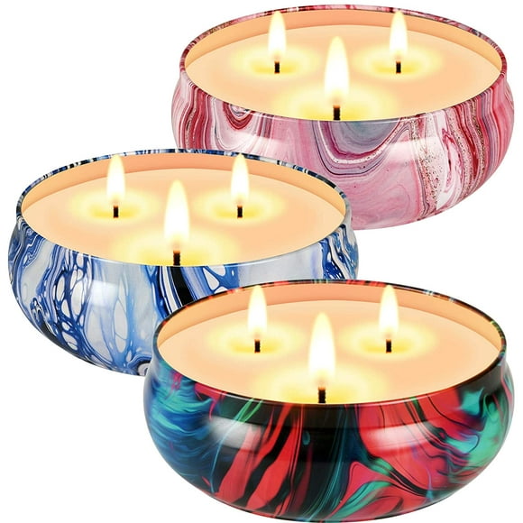 Scented Candles Gift Set, 3 x 13.5 Oz Natural Soy Wax Candles for Home Scented, Stress Relief, 3 Essential Oil Fragrances, Lilac, Peony & Cherry, Blue Campanula, 3Pack