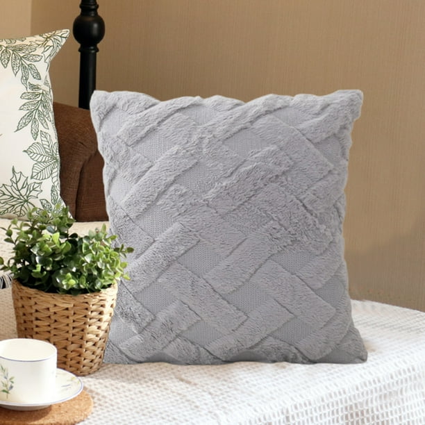 Fundas de cojín de felpa acolchada de conejo gris, 45*45cm, lado único, decoración del hogar, cojín para el sofá