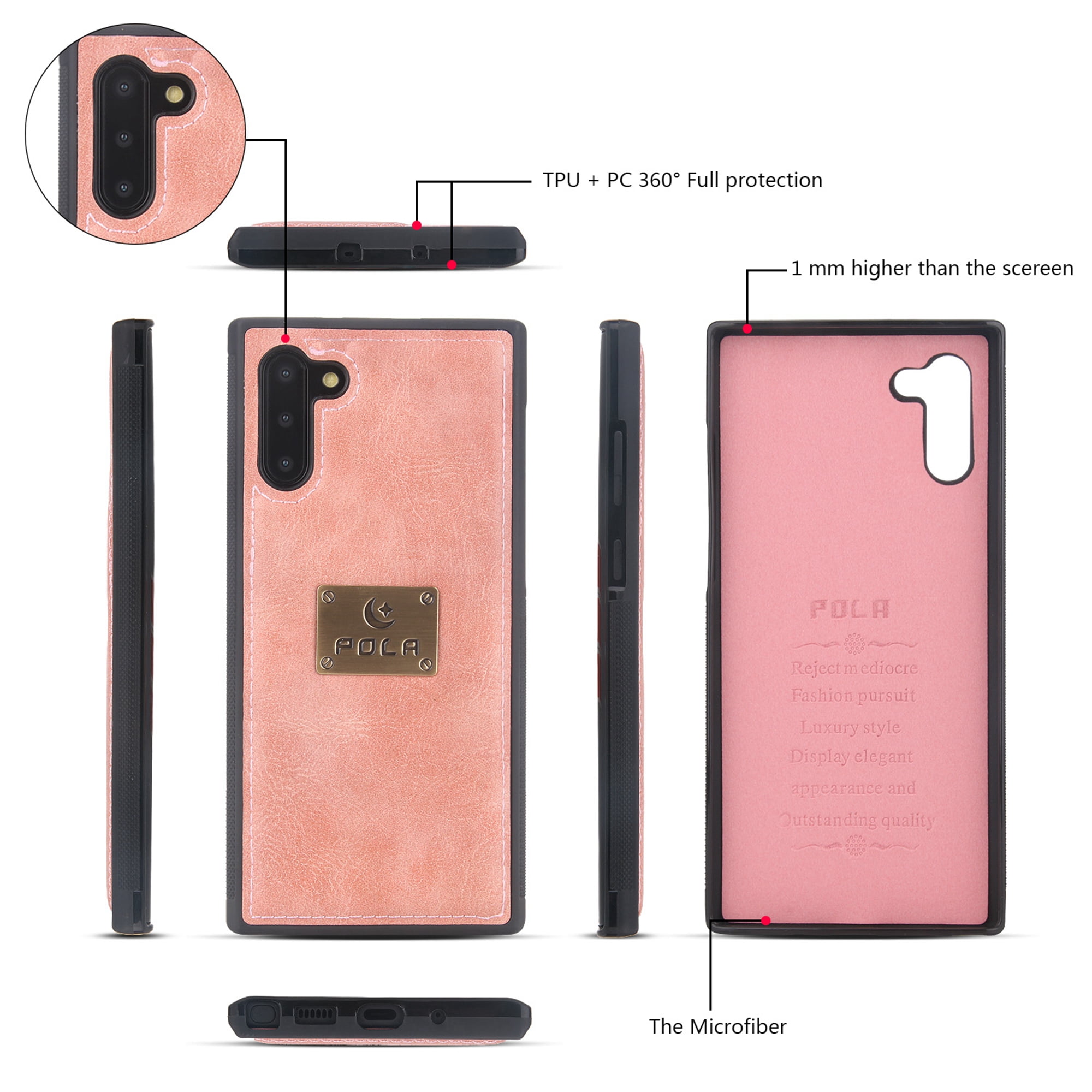 Samsung Galaxy Note 10 6.3 inch Wallet Detachable Case, Dteck Zipper Purse Phone Case Multi-functional Folio Flip Leather Removable Magnetic Back Cover For Samsung Galaxy Note10,Pink