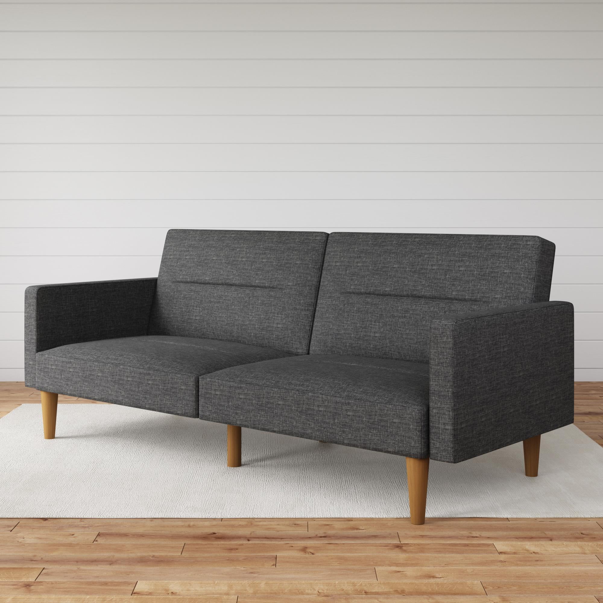 Mainstays Channel Tufted Futon Convertible Sofa Couch Grey Linen Walmart Com Walmart Com