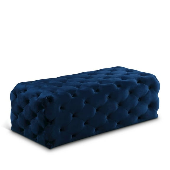 Meridian Furniture Casey Button Tufted Navy Velvet Ottoman and Bench