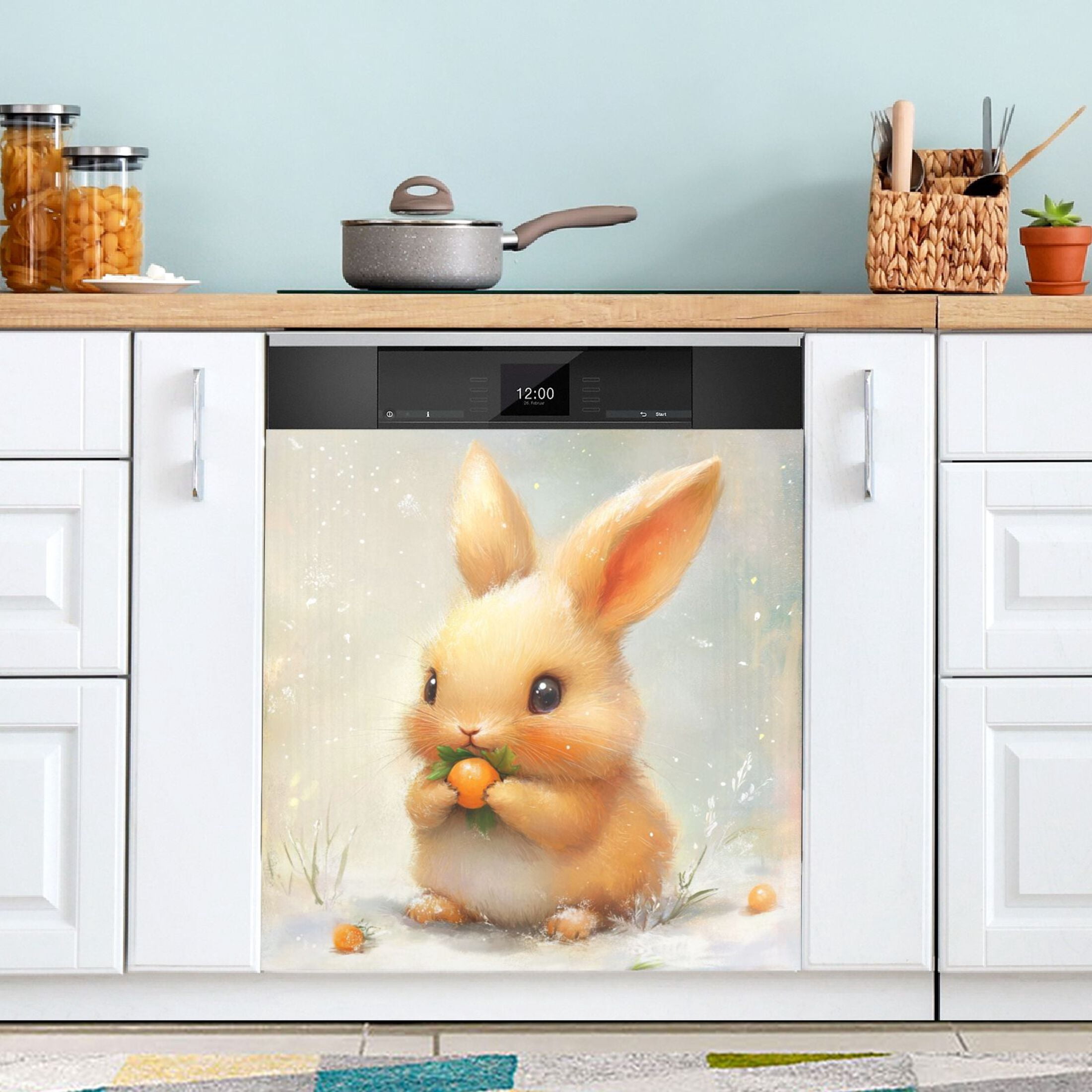 Dishwasher Magnetic Sticker 23x26 Inch Refrigerator Magnetic Sticker Washing Machine Magnetic Sticker Kitchen Panel Magnetic Sticker Home Decor Adorable Orange Rabbit
