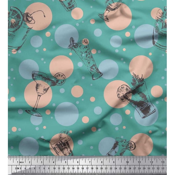 Soimoi Crepe Silk Fabric Dot & Cocktail Beverages Print Fabric by Yard 42 Inch Wide