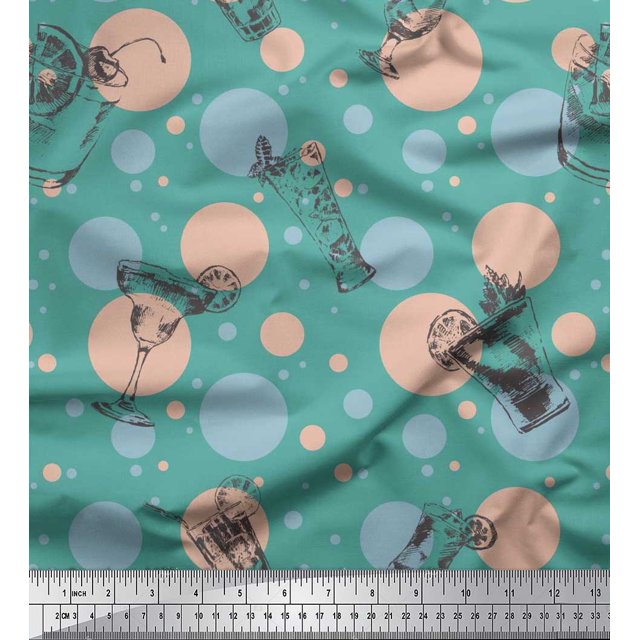 Soimoi Poly Georgette Fabric Dot & Cocktail Beverages Fabric Prints by Yard 42 Inch Wide
