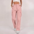thumbnail image 5 of Women's Cargo Pants Baggy Jeans High Waisted Casual Stretchy Wide Leg Streetwear with 4 Pockets for Women Pink L, 5 of 7