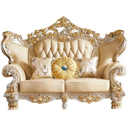 Sofa Leather Solid Wood High-End Villa Living Room Set Solid Wood Carved Large Apartment