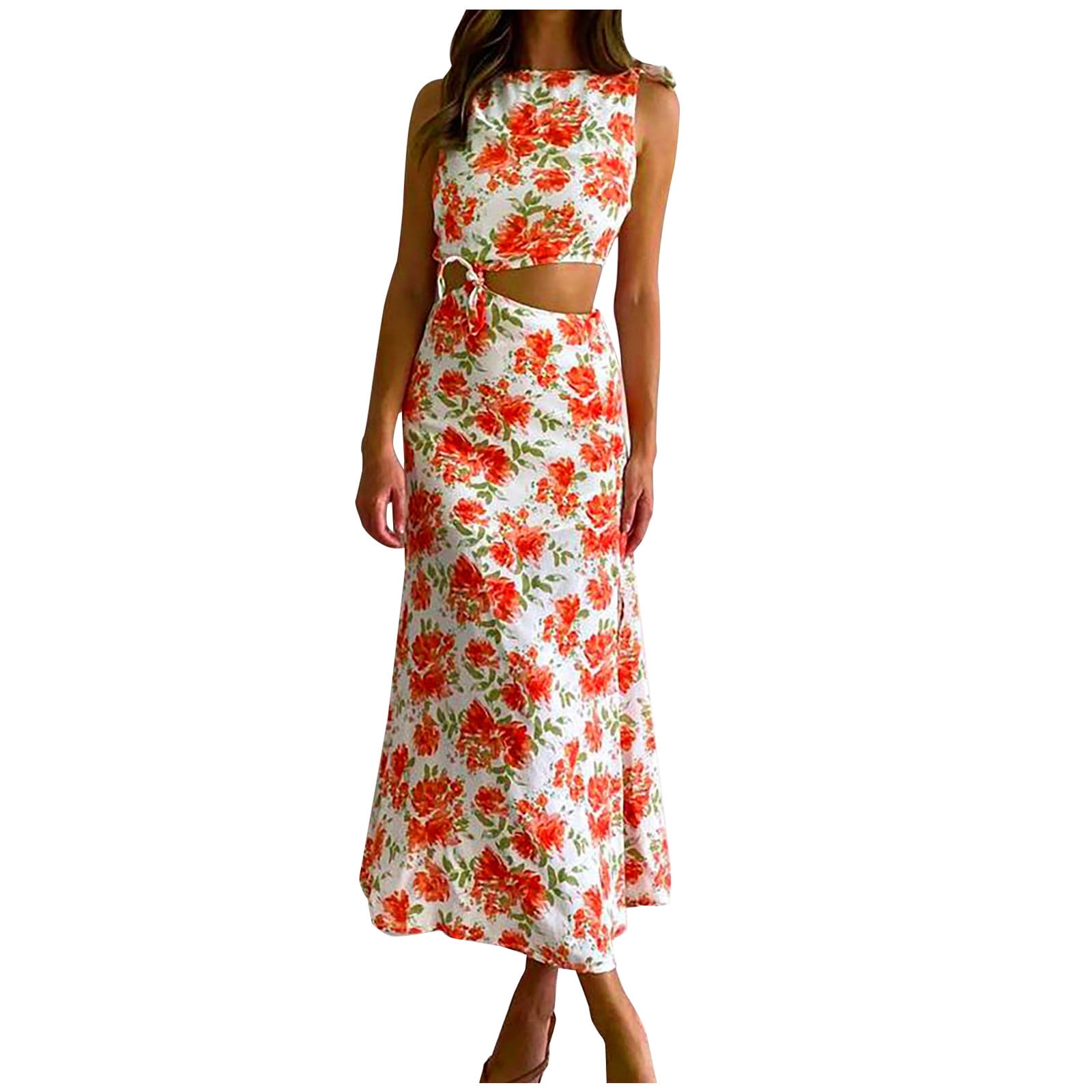 glamorous print sleeveless one shoulder maxi dress