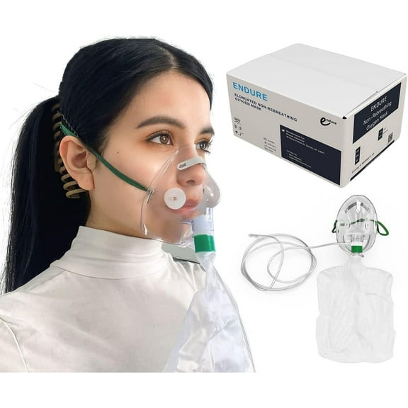 Endure Ind Elongated Non-Rebreathing Oxygen Mask,(Case of 30), Rebreather Oxygen Mask Adult Size