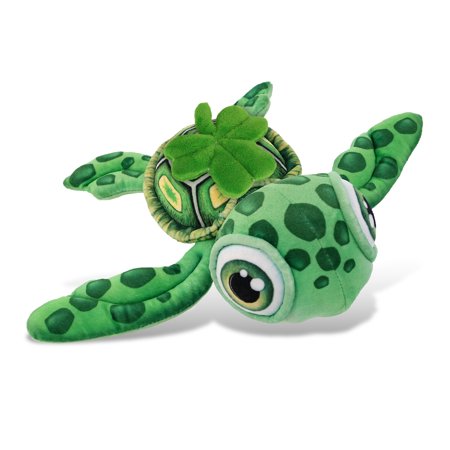 DolliBu Green Sea Turtle Stuffed Animal with Green Plush Shamrock Cute Green Shamrock Plush Fun St Patricks Day Stuffed Animal Sea Turtle Good Luck St Patricks Day Toys for Kids Baby - 14 Inches