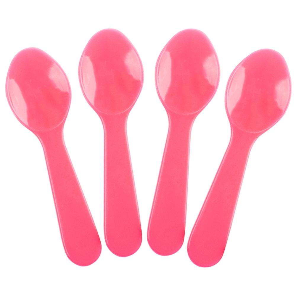 [25 Count] Pink Mini Disposable Tasting Spoons 3 in. Plastic Sampling