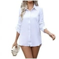 thumbnail image 1 of Womens Stretch Button Down Long Sleeve Shirt Soft Basic Wrinkle Free Work Business Formal Casual Blouse White S, 1 of 10