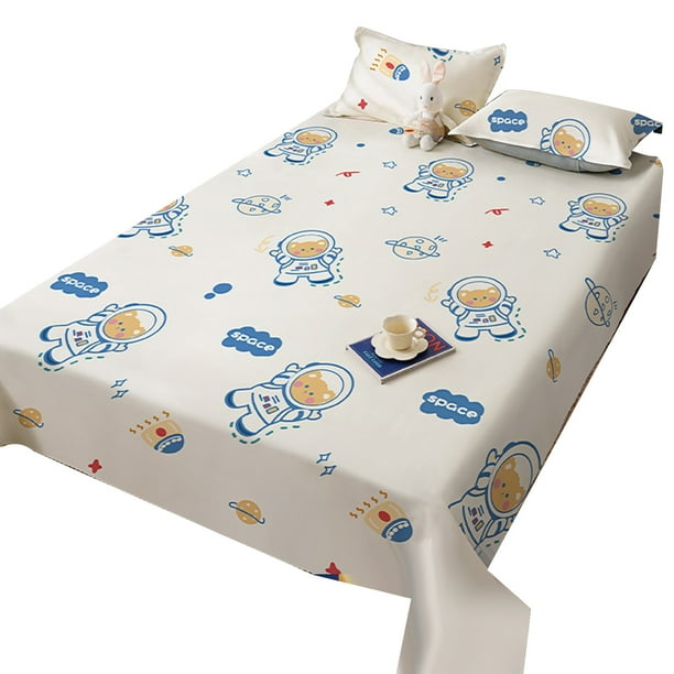 Lindas sábanas para cama con estampado y teñido de telas de fibra química, sábanas de dibujos animados para estudiantes para el hogar, astronauta blanco, 2,0 x 2,3 m (aplicable para cama de 1,5 m