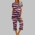 thumbnail image 1 of Aqestyerly Ensemble de Pyjama à Manches Courtes Imprimé pour Femme, Haut de Détente à Col Rond avec Pantalon et Poches pour la Maison HWRETIE, 1 of 7