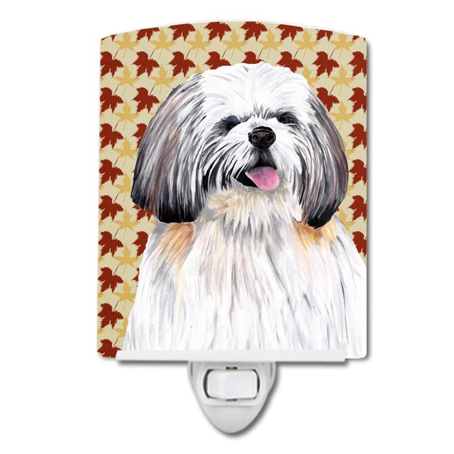 Caroline'S Treasures Sc9223Cnl Shih Tzu Hojas De Otoño Retrato Luz Nocturna De Cerámica Compacta Certificada Ul Ideal Para Dormitorio, Baño, Guardería, Pasillo Cocina 6X4X3 Multicolor