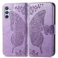 thumbnail image 4 of Allytech Samsung Galaxy S23 FE Flip Wallet Case, Luxury PU Leather [Butterfly & Flower Embossed] Magnetic Clasp Stand Case Built-in Card Slots & Cash Pocket, Shockproof Wrist Strap Case, Lightpurple, 4 of 4