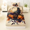 thumbnail image 3 of Manfei Halloween Witch Hat Twin Sheets 3pcs, Chic Floral Rose Pumpkin Bedding, Beige Orange Purple,1 Fitted Sheet, 1 Flat Sheet and 1 Pillowcase, 3 of 5