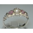 thumbnail image 3 of LBG British Made 10k White Gold Cultured Pearl & Pink Tourmaline Womens Trilogy Ring - 33 size options - Sizes 4 to 12 Available, 3 of 7