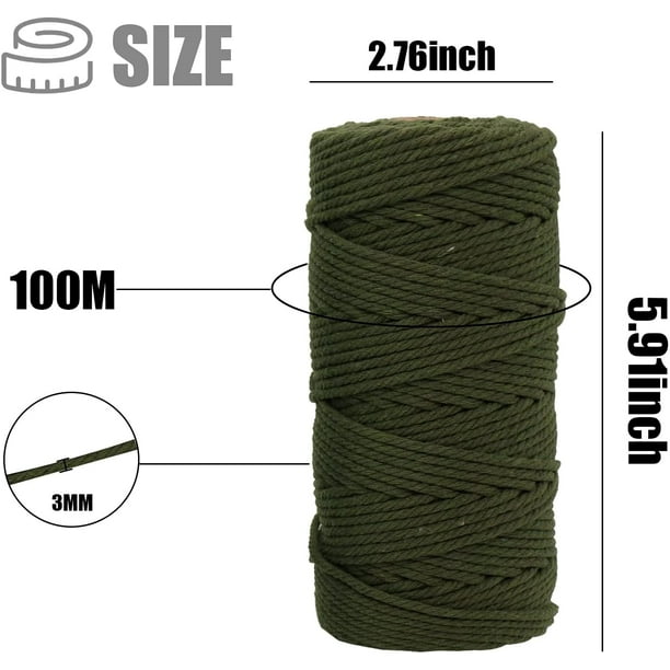 Subolong Macrame Cord 4-Strand Twisted Polyester Cotton (3mm X 328 Feet) Soft Cotton Rope For Handmade Plant Hanger,wall Hanging,crafts,knitting,decor