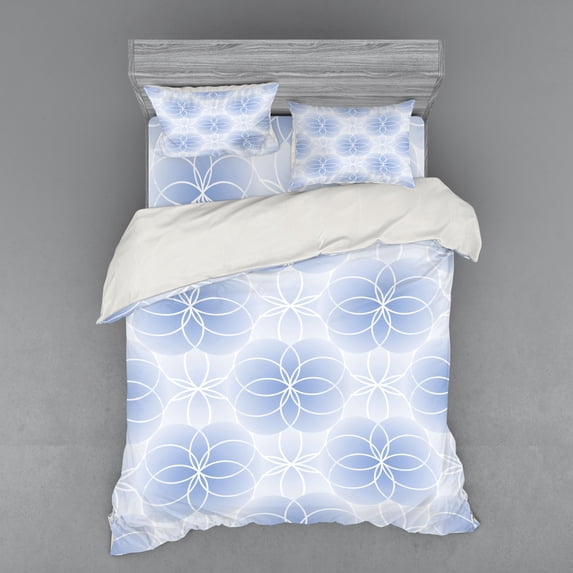 Ambesonne Blue Bedding Set 4 Pcs, Flower of Life Art, Queen, Pale Blue