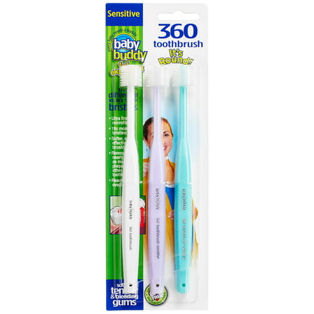 HartFelt Brilliant Sensitive Toothbrush for Expectant Moms with 360 degrees of bristles - 3 Count WHITE-LILAC-AQUA, Cleans EVERYWHERE, Easy, Gentle, Effective Brushing for Sensitive Teeth & (Best Toothbrush For Sensitive Teeth)